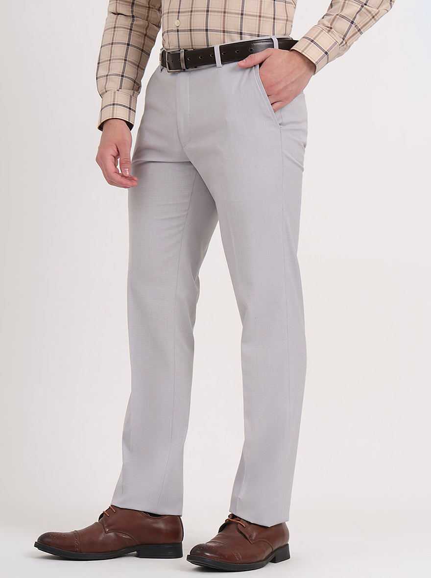 Light Grey Solid Slim Fit Formal Trouser | JB Studio