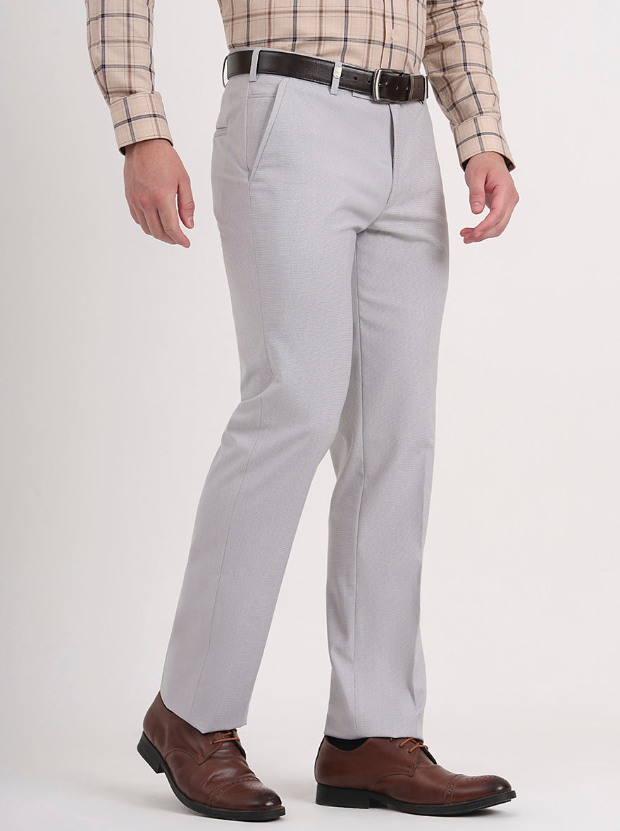 Light Grey Solid Slim Fit Formal Trouser | JB Studio