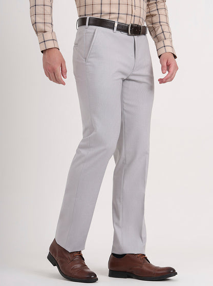 Light Grey Solid Slim Fit Formal Trouser | JB Studio