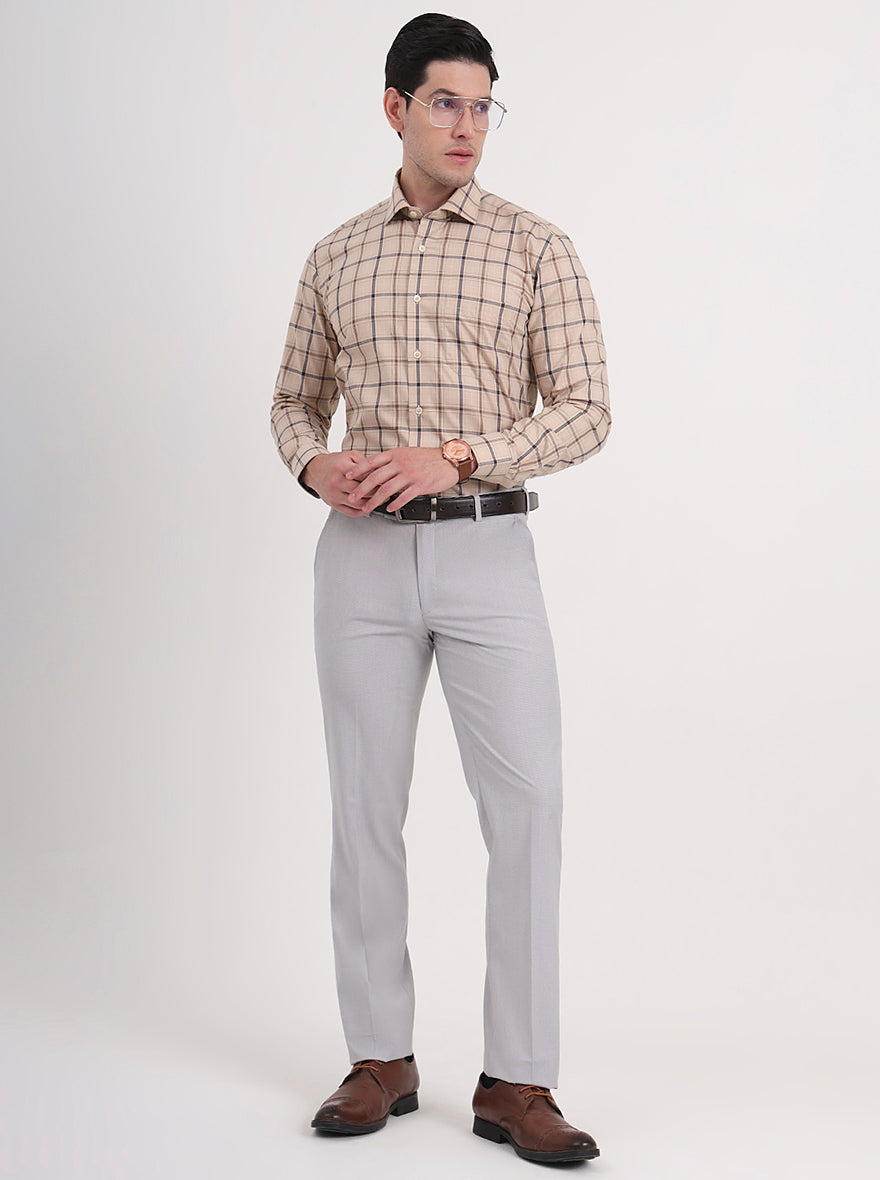 Light Grey Solid Slim Fit Formal Trouser | JB Studio