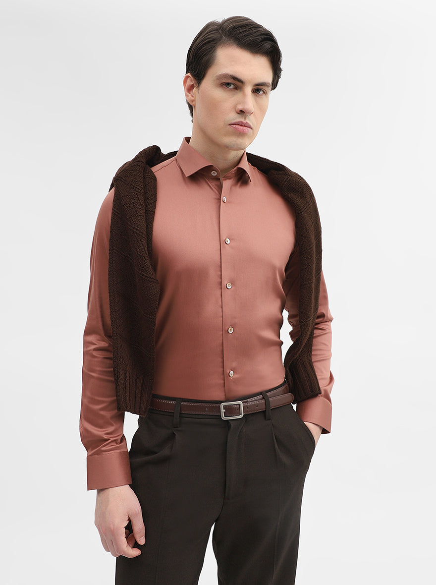 Rust Solid Slim Fit Party Wear Shirt | Wyre