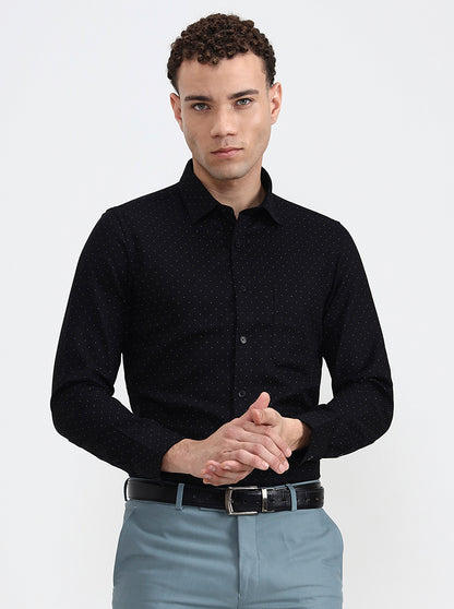 Black Printed Slim Fit Formal Shirt | JadeBlue Youth