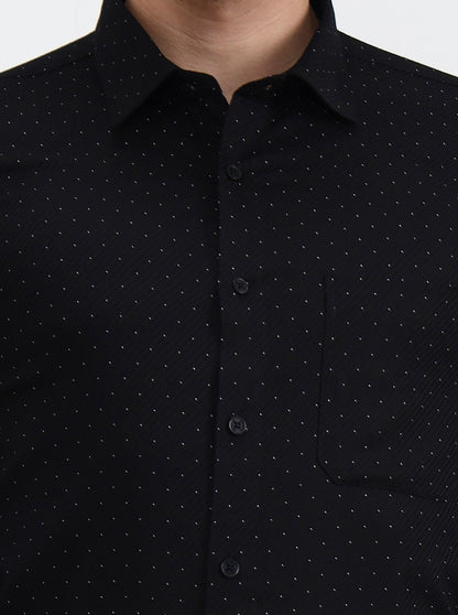 Black Printed Slim Fit Formal Shirt | JadeBlue Youth