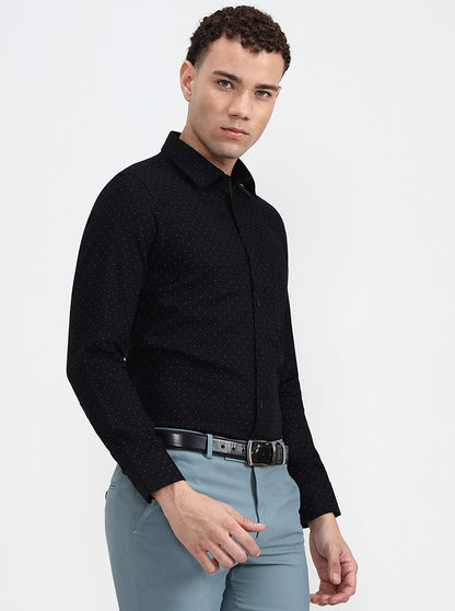 Black Printed Slim Fit Formal Shirt | JadeBlue Youth