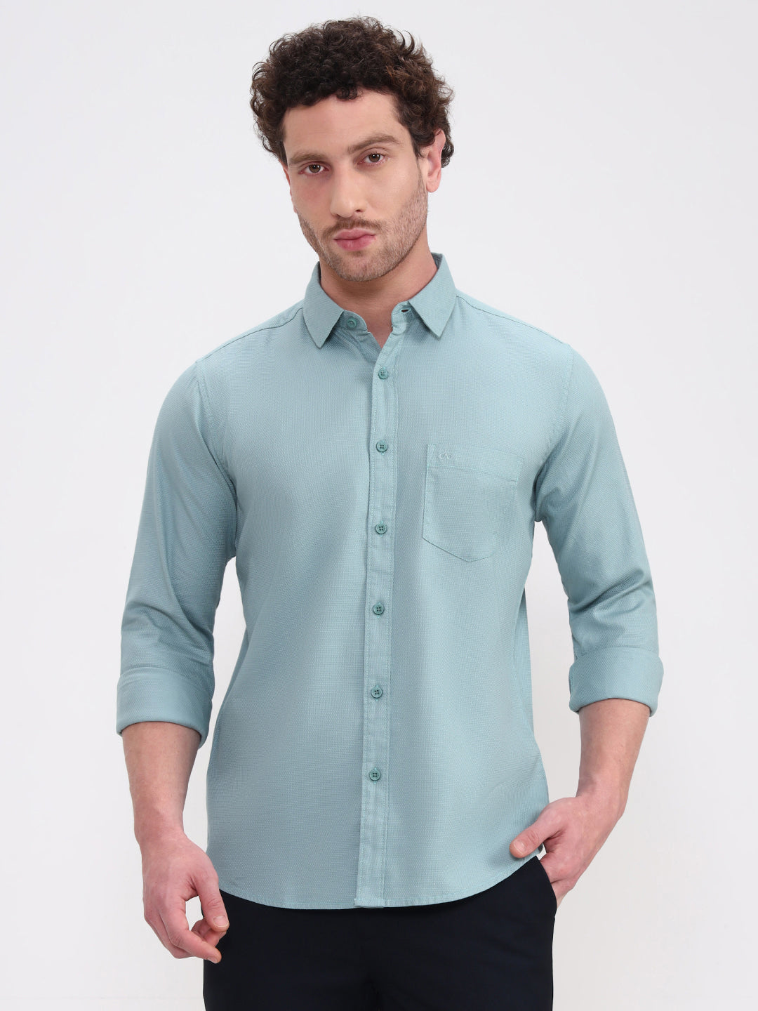 Mint Green Solid Slim Fit Casual Shirt | JadeBlue