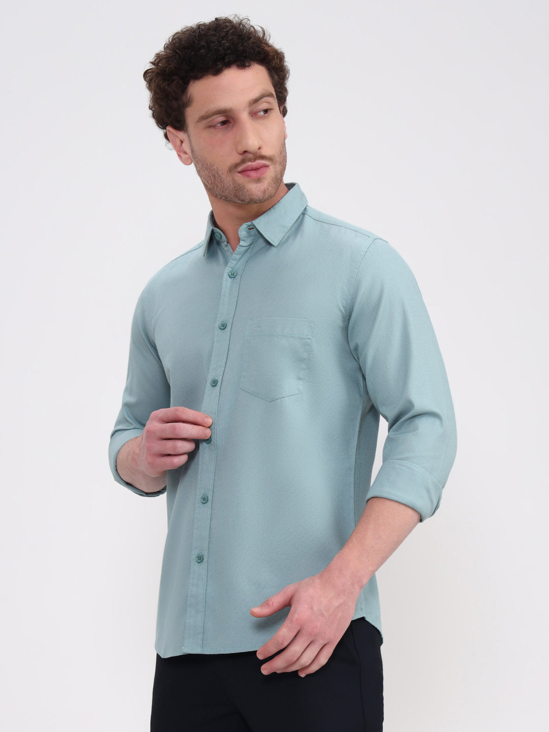 Mint Green Solid Slim Fit Casual Shirt | JadeBlue