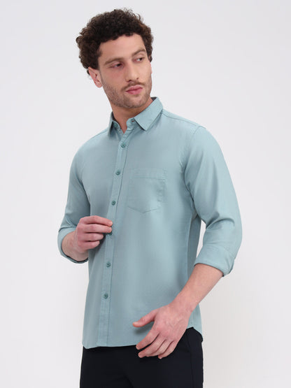 Mint Green Solid Slim Fit Casual Shirt | JadeBlue