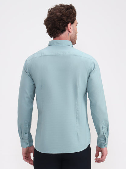 Mint Green Solid Slim Fit Casual Shirt | JadeBlue