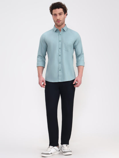 Mint Green Solid Slim Fit Casual Shirt | JadeBlue