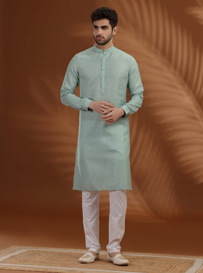 Green Solid Modi Kurta | JadeBlue