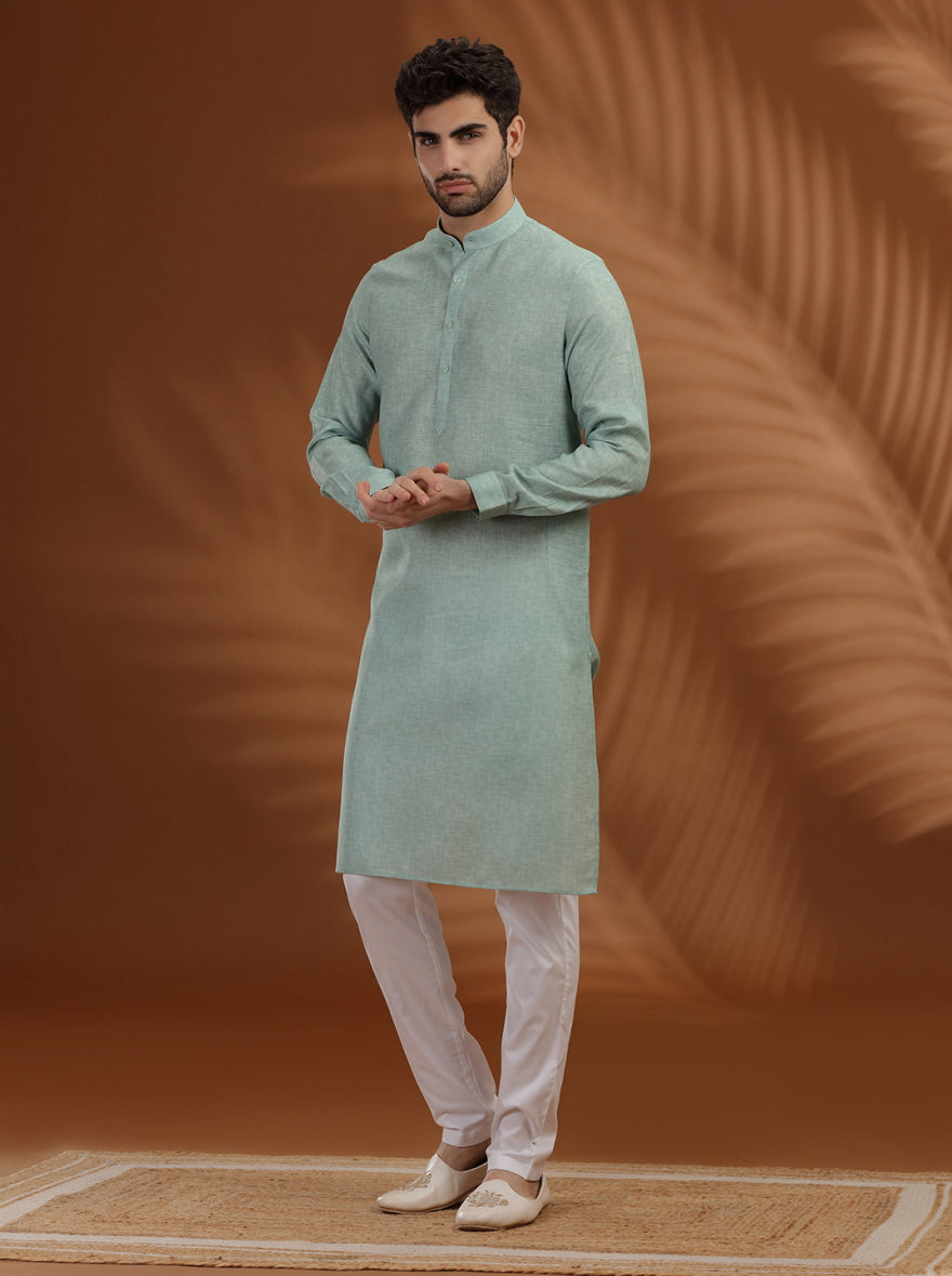 Green Solid Modi Kurta | JadeBlue