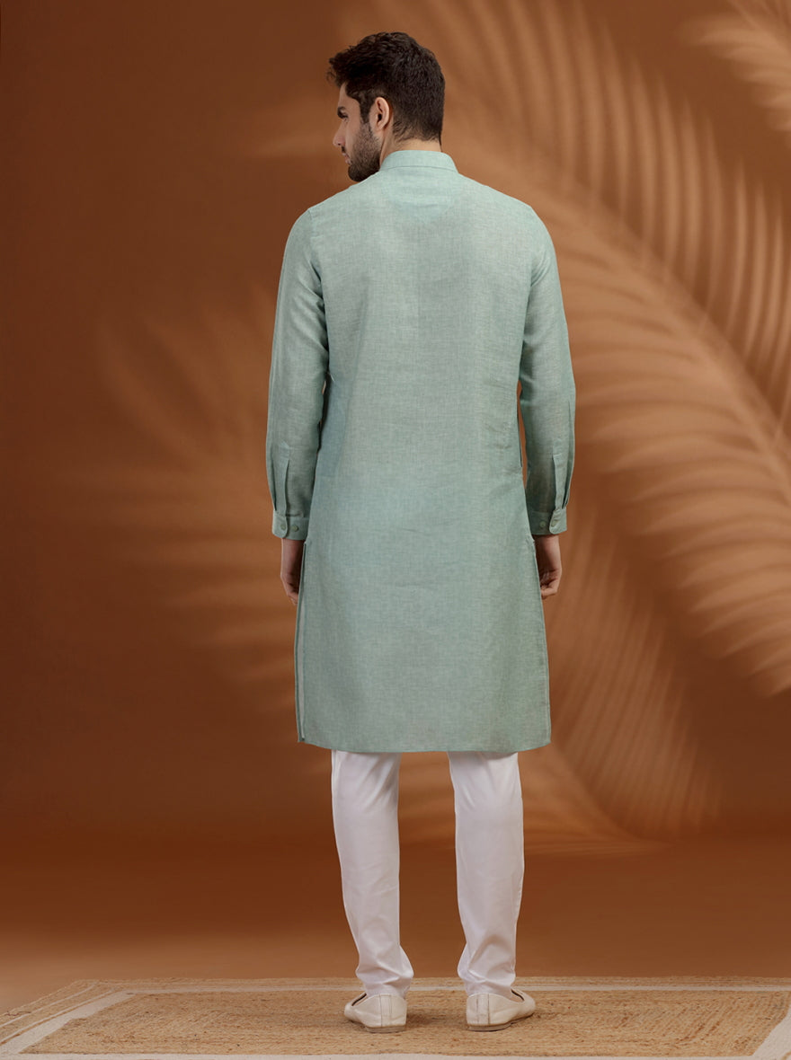 Green Solid Modi Kurta | JadeBlue