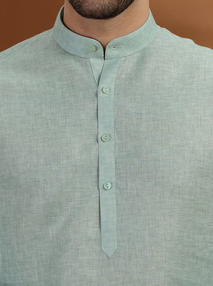 Green Solid Modi Kurta | JadeBlue