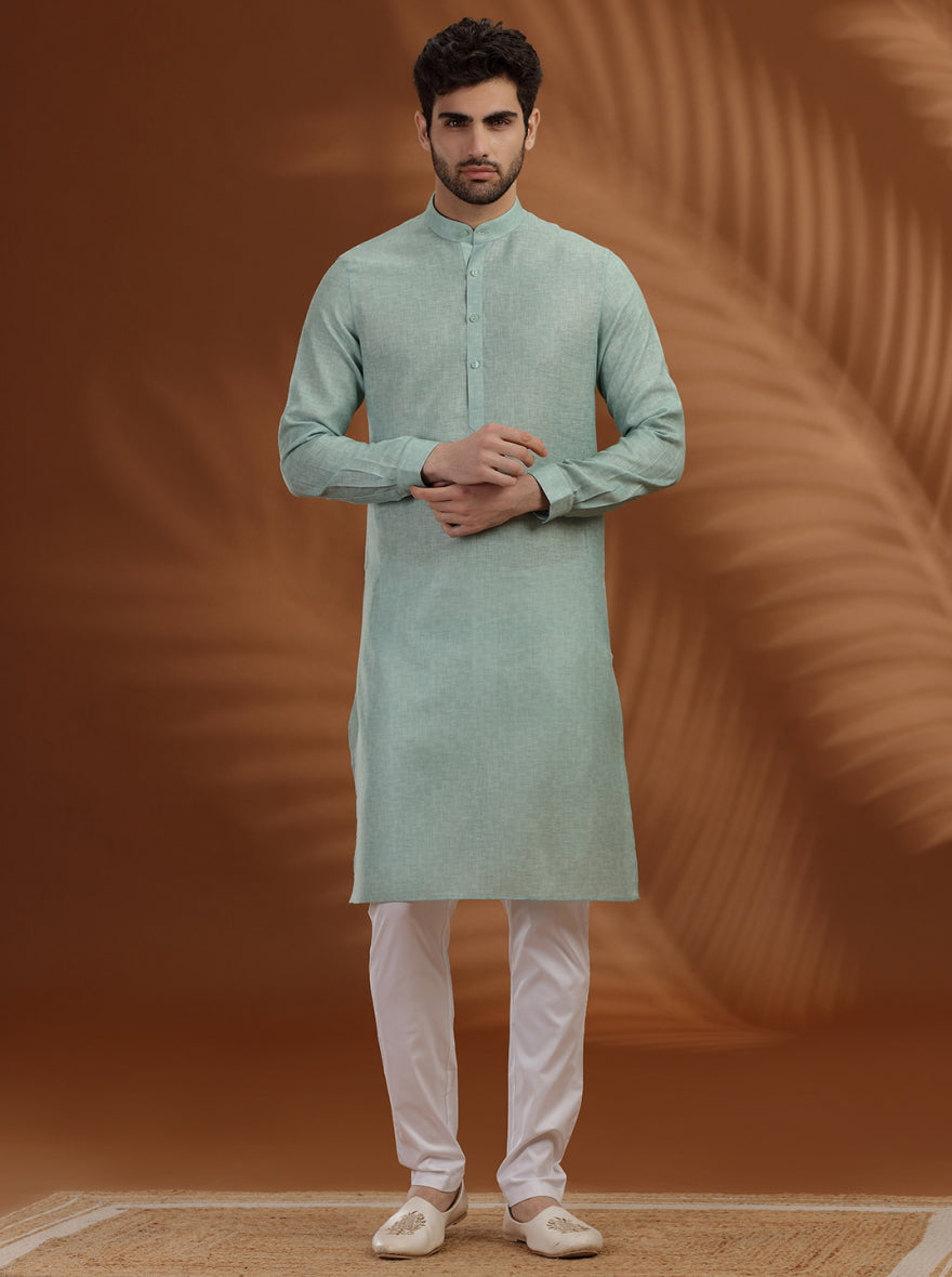 Green Solid Modi Kurta | JadeBlue