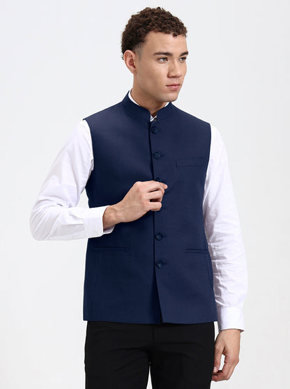 Blue Solid Regular Fit Modi Jacket | JadeBlue