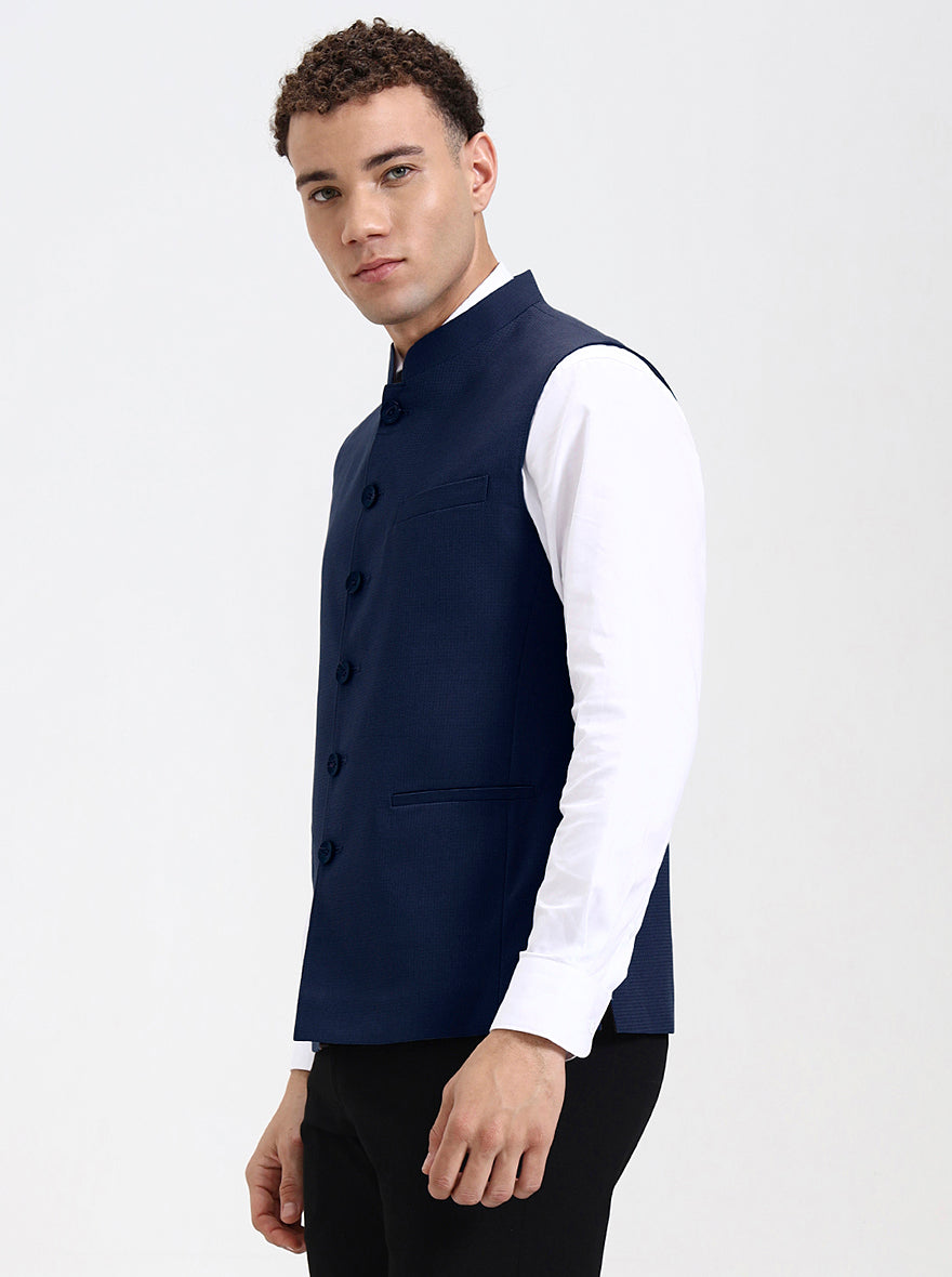 Blue Solid Regular Fit Modi Jacket | JadeBlue