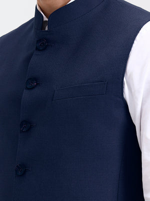 Blue Solid Regular Fit Modi Jacket | JadeBlue