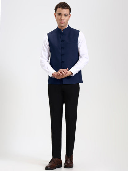 Blue Solid Regular Fit Modi Jacket | JadeBlue