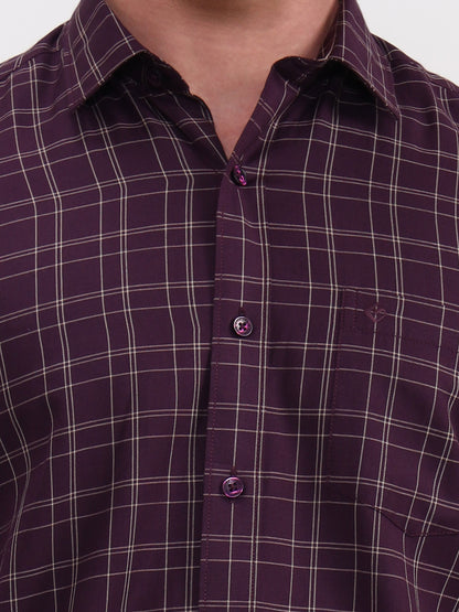 Purple Checked Smart Fit Semi Casual Shirt | Greenfibre