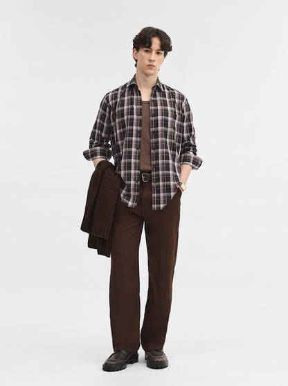 Brown & Black Checked Tailored Fit Semi Casual Shirt | JadeBlue