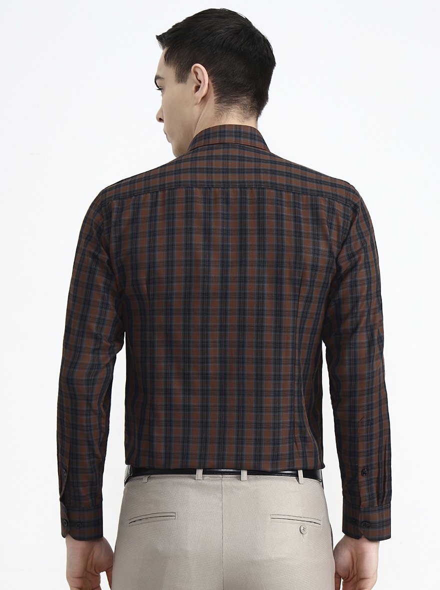 Brown & Blue Checked Slim Fit Formal Shirt | Greenfibre
