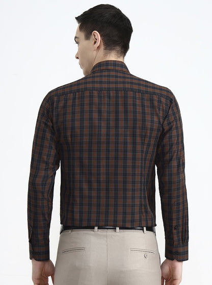 Brown & Blue Checked Slim Fit Formal Shirt | Greenfibre