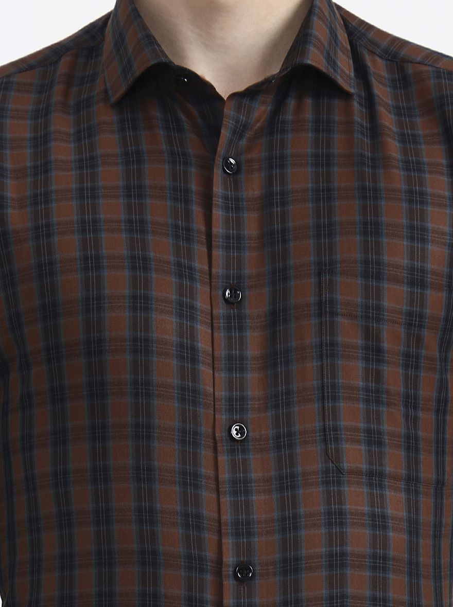 Brown & Blue Checked Slim Fit Formal Shirt | Greenfibre