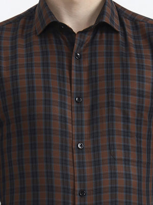 Brown & Blue Checked Slim Fit Formal Shirt | Greenfibre