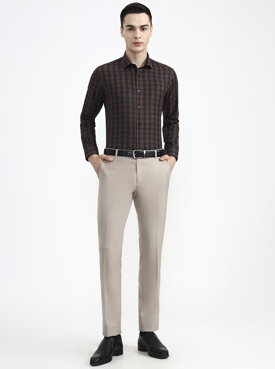 Brown & Blue Checked Slim Fit Formal Shirt | Greenfibre