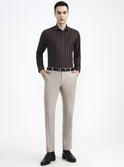 Brown & Blue Checked Slim Fit Formal Shirt | Greenfibre