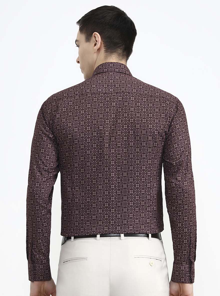 Maroon Printed Slim Fit Party Wear Shirt | Greenfibre