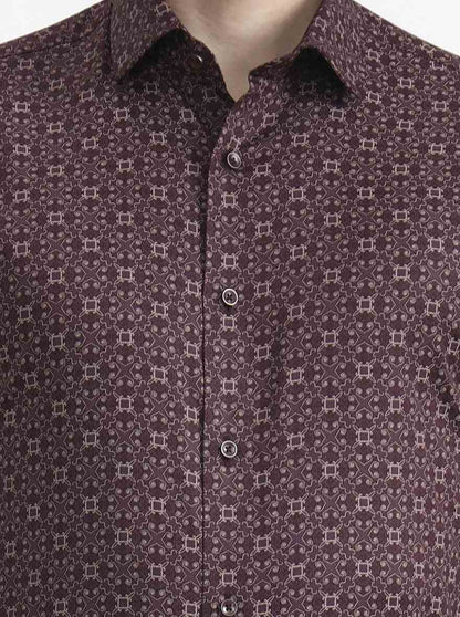 Maroon Printed Slim Fit Party Wear Shirt | Greenfibre