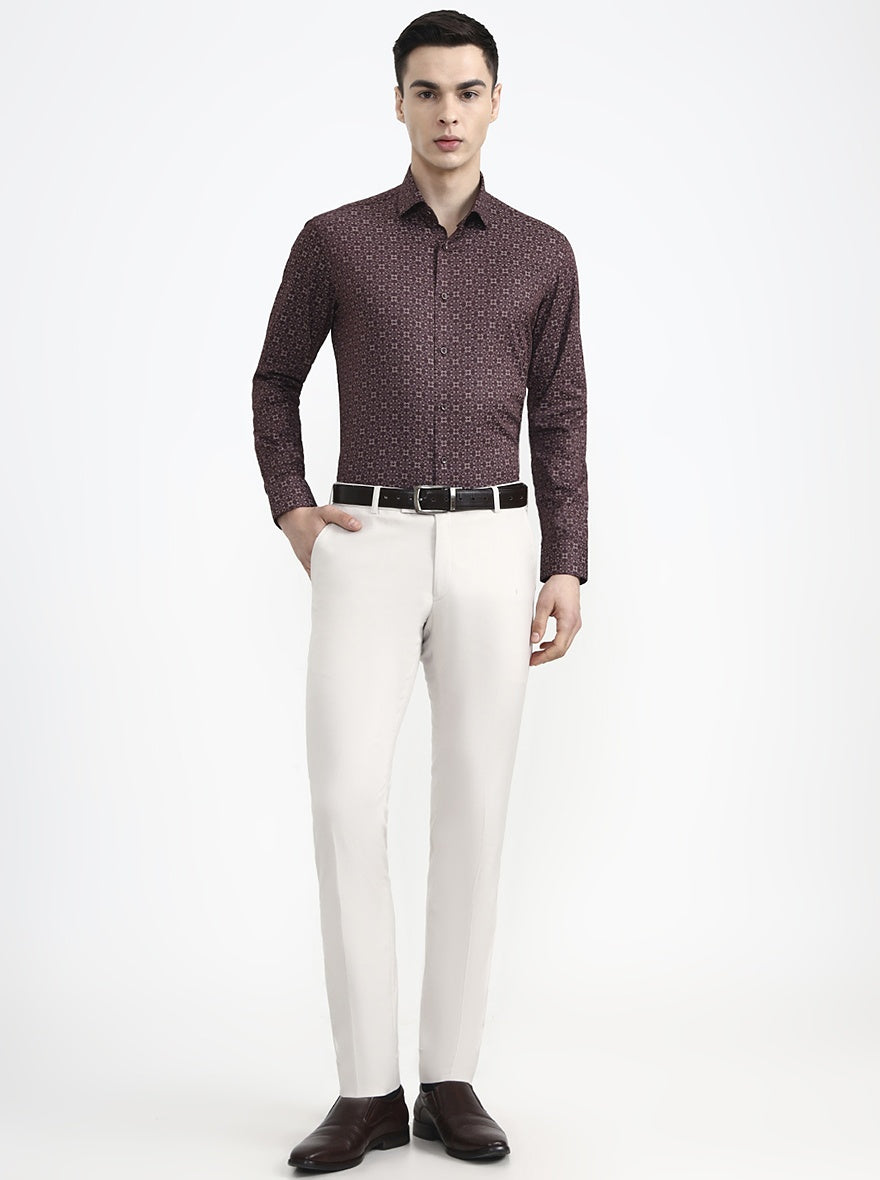Maroon Printed Slim Fit Party Wear Shirt | Greenfibre