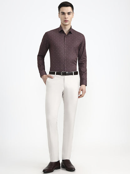 Maroon Printed Slim Fit Party Wear Shirt | Greenfibre