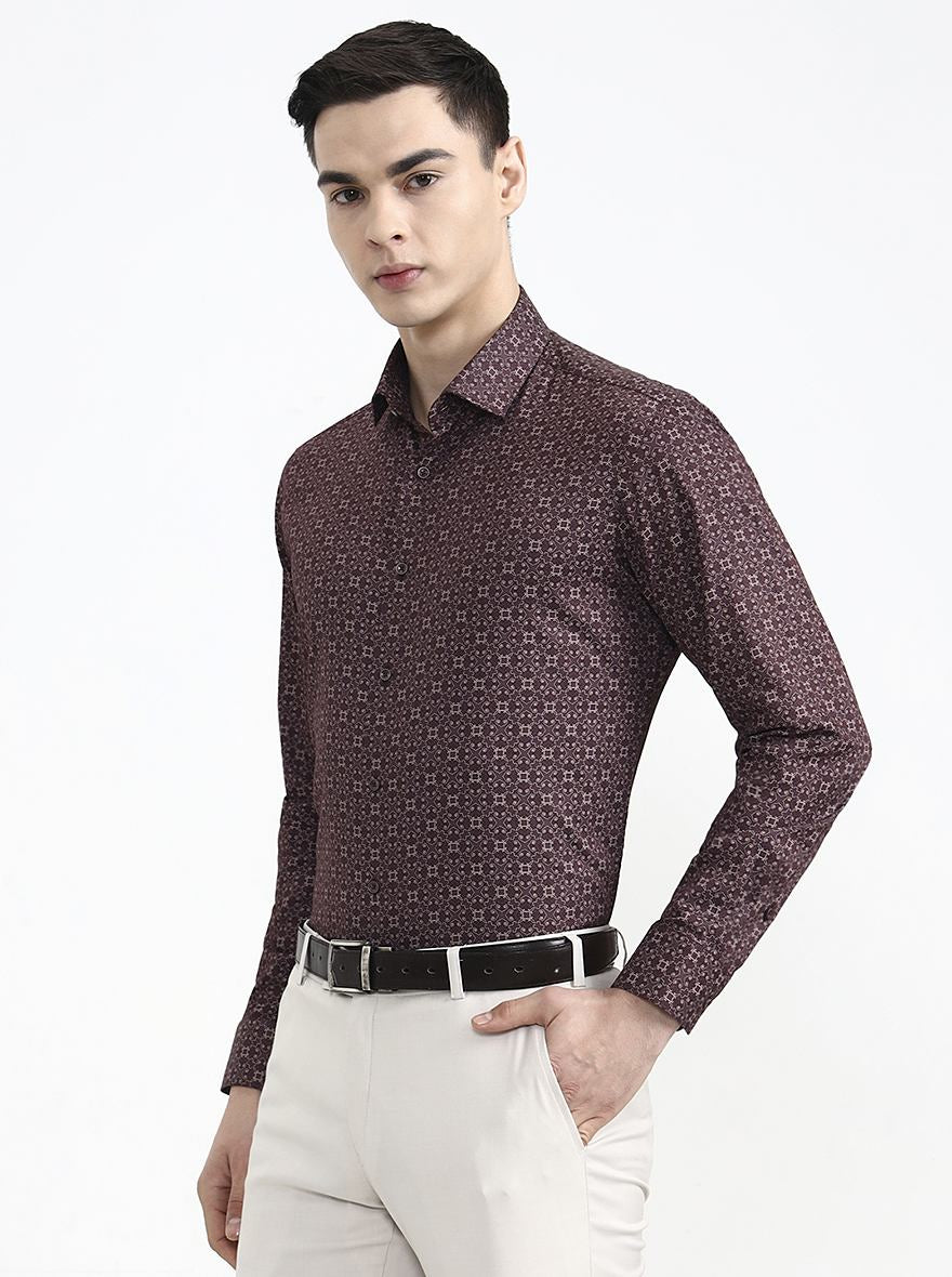 Maroon Printed Slim Fit Party Wear Shirt | Greenfibre