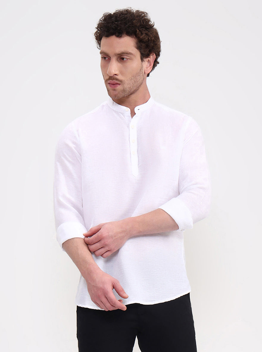 White Solid Slim Fit Short Kurta | JadeBlue
