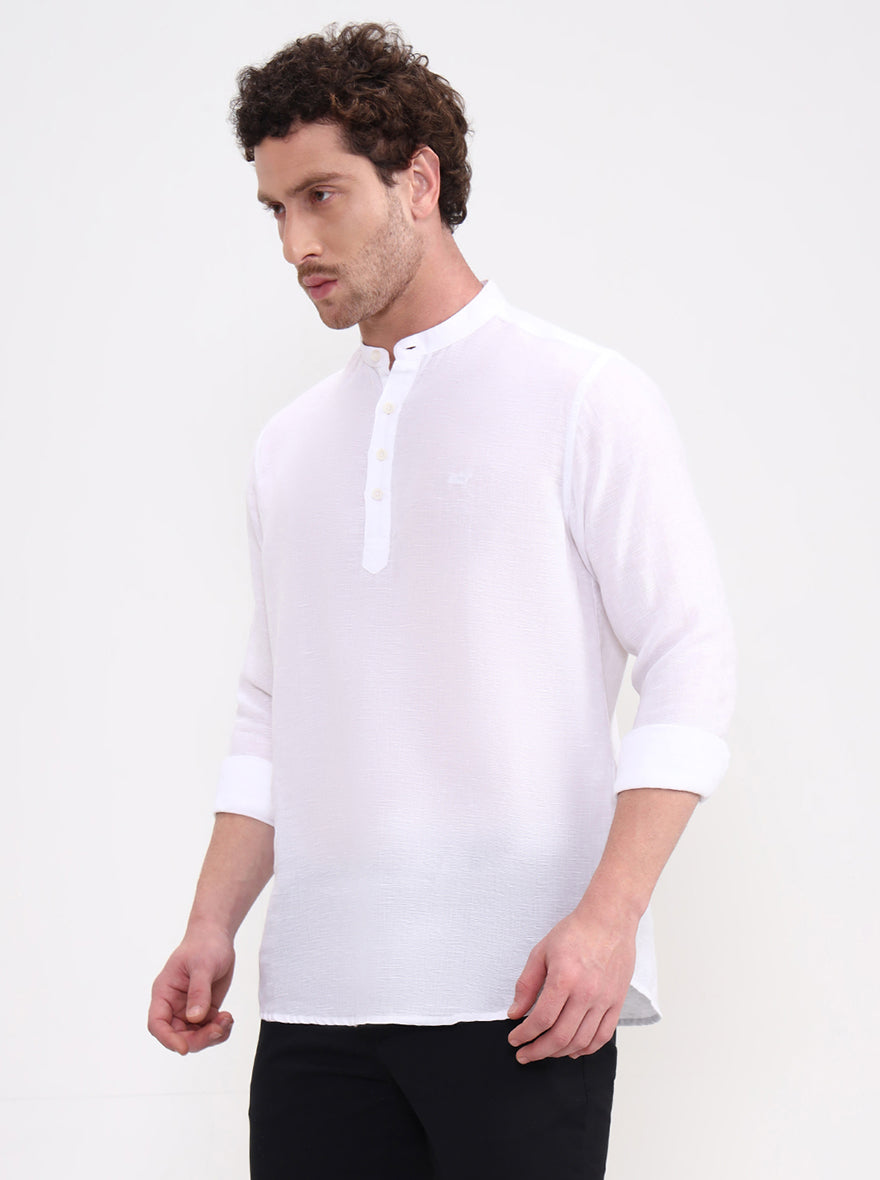 White Solid Slim Fit Short Kurta | JadeBlue