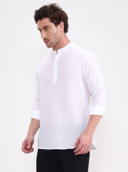 White Solid Slim Fit Short Kurta | JadeBlue