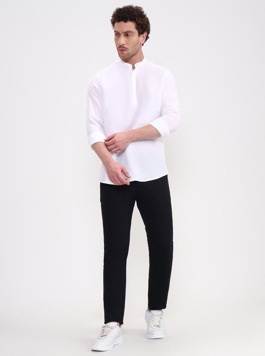 White Solid Slim Fit Short Kurta | JadeBlue