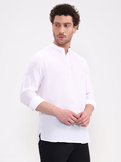 White Solid Slim Fit Short Kurta | JadeBlue