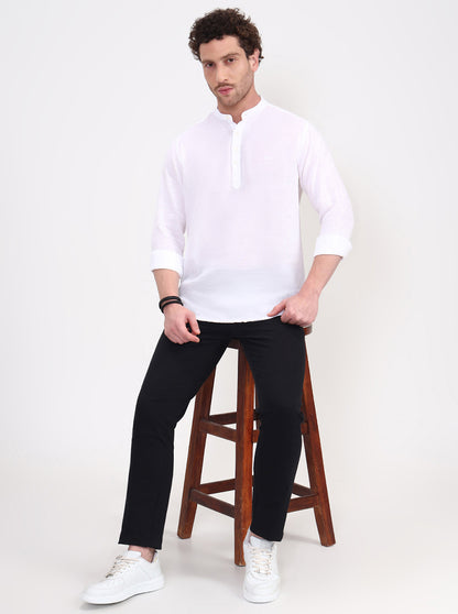 White Solid Slim Fit Short Kurta | JadeBlue