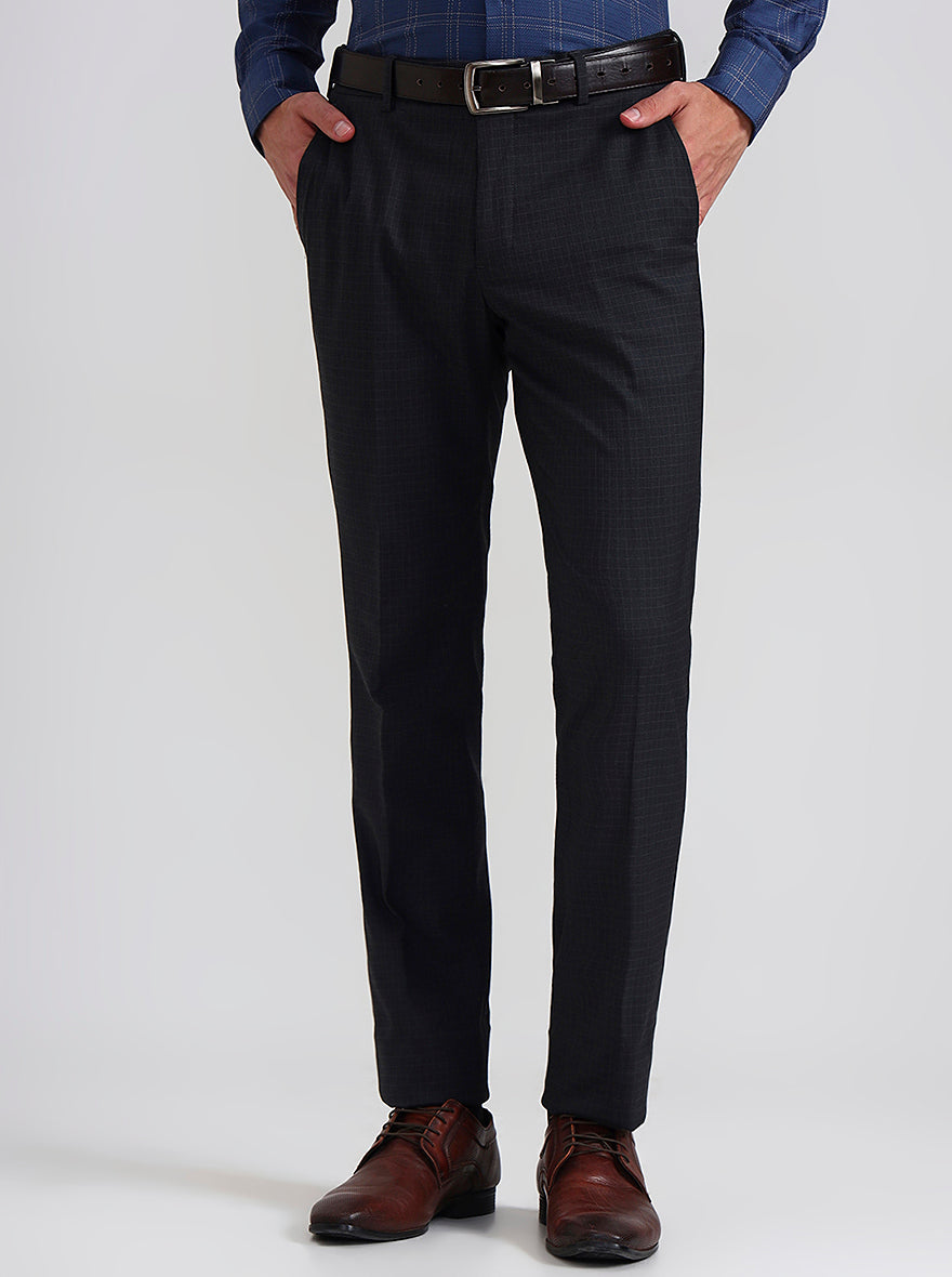 Grey Checked Slim Fit Formal Trouser | JadeBlue Youth
