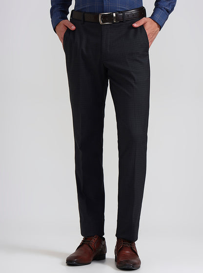 Grey Checked Slim Fit Formal Trouser | JadeBlue Youth