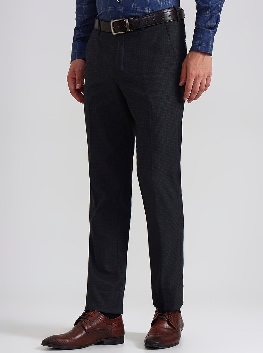 Grey Checked Slim Fit Formal Trouser | JadeBlue Youth