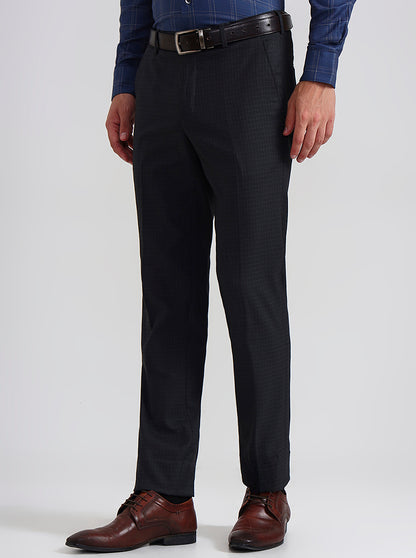 Grey Checked Slim Fit Formal Trouser | JadeBlue Youth