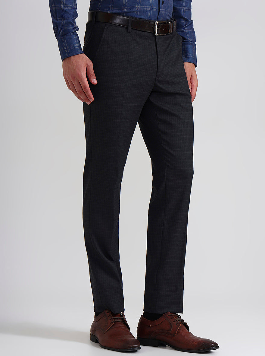 Grey Checked Slim Fit Formal Trouser | JadeBlue Youth