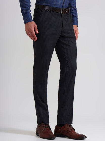 Grey Checked Slim Fit Formal Trouser | JadeBlue Youth