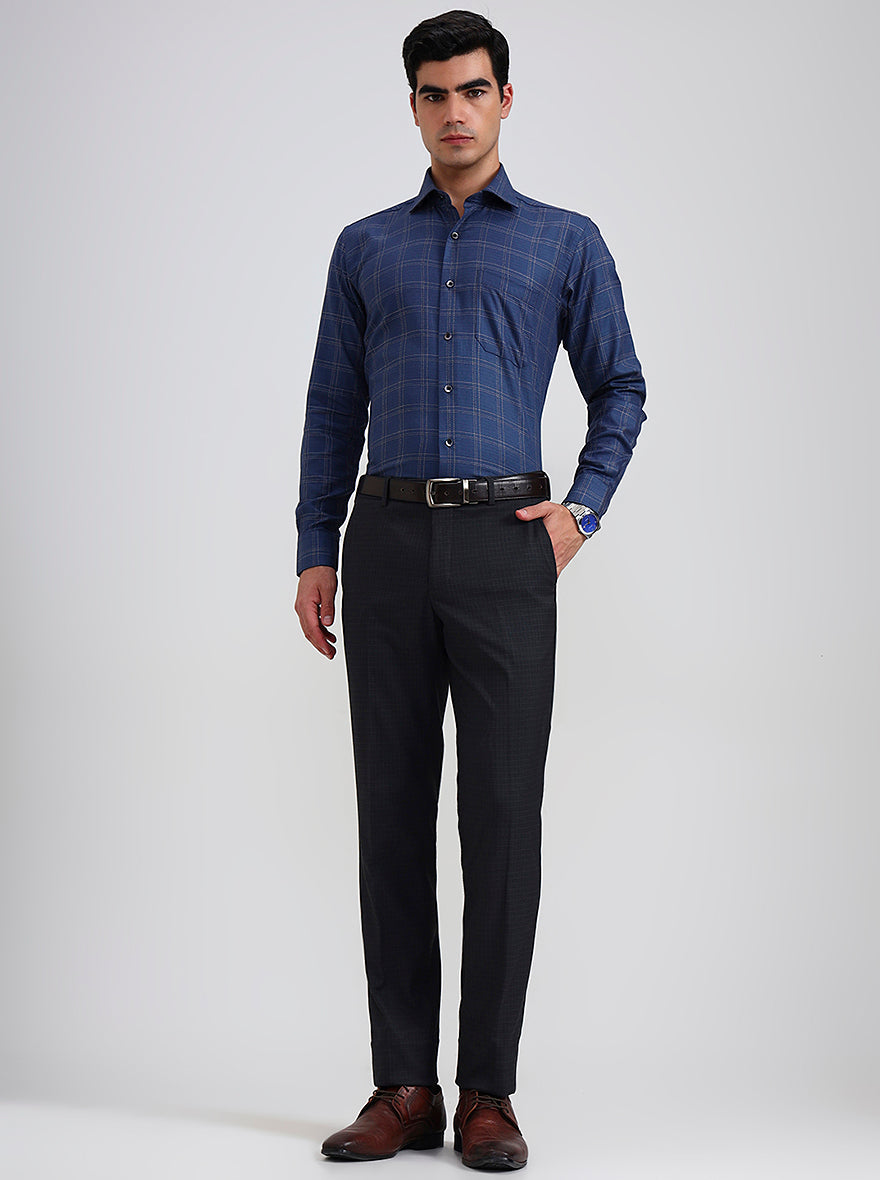 Grey Checked Slim Fit Formal Trouser | JadeBlue Youth