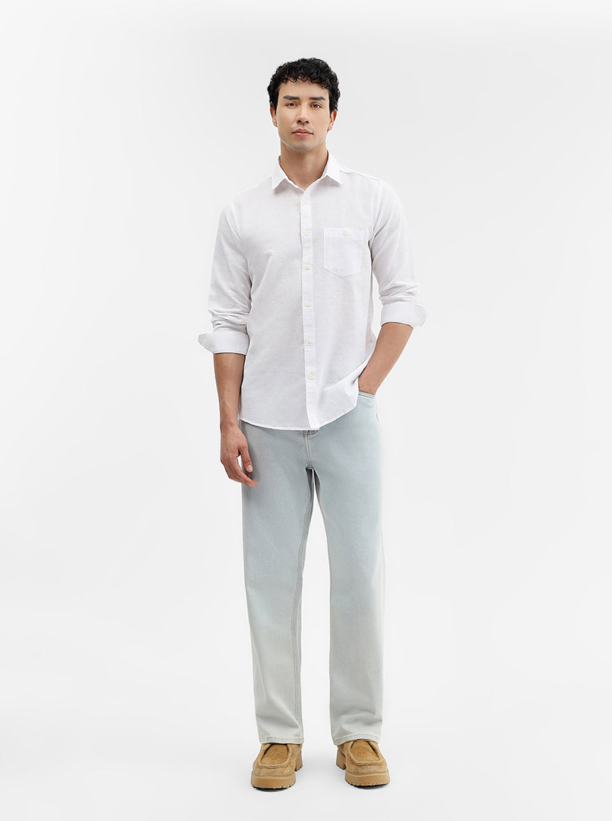 White Solid Slim Fit Casual Shirt | JadeBlue