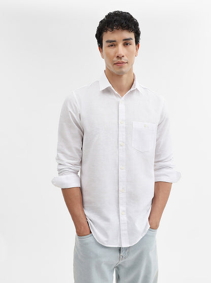 White Solid Slim Fit Casual Shirt | JadeBlue
